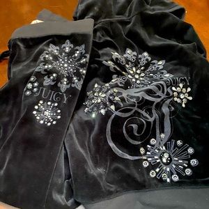 Juicy Couture Black Crystal Sweatsuit, size Petite pants and medium jacket